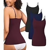 CF Womens Camisole Tank Tops Bamboo Rayon Adjustable Spaghetti Strap Undershirts Soft Seamless Long Tank Tops 3-Pack