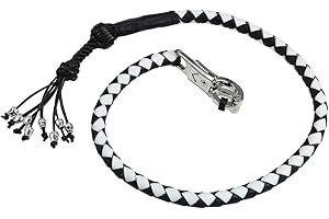 EXCELSIOR INTERNATIONAL 42" Motorcycle Get Back Whip Genuine Leather Biker Whip for Handlebar, Motorcycle Whip with Fringes and Skulls - White