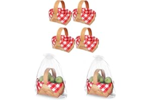 Goxfaca 6 Set Mini Wicker Baskets with Handles Bulk Small Woven Picnic Basket Paper Napkins Organza Bags Mini Flower Candy Ba