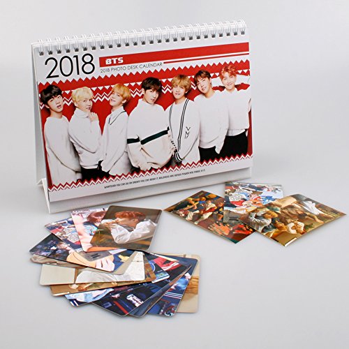 BTS Bangtan Boys Desk Calendar 2018-2019 Christmas Gift with Love Yourself Her 12 Pcs 2 Sided Photo cards and 3 BTS Group Stickers- BTS Love Yourself Her 2018 Calender-SET