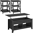 Yaheetech 41in Coffee Table and 2PCS Side Tables Set, Lift Top Coffee Table with Compartment and 3 Tier End Table with Storage Shelf, Living Room Coffee Table with Sofa Side End Table, Black