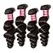 Nadula Brazilian Loose Wave 3 Bundles With Closure 8A 100% Brazilian Remy Virgin Human Hair Bundles Weave Natural Color (16 with 18 20 22)