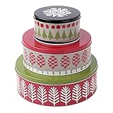 Hallmark Home Holiday Round Nesting Tins (Set of 3), Red, Green, and Black Patterned Trees