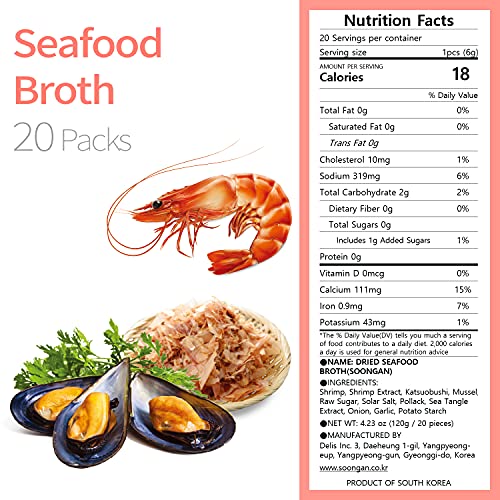 SOONGAN Seafood Broth Cube (20 Packs) Low Sodium, Gluten Free, Non
