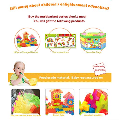 EsOfficce Building Blocks Set, Interlocking Learning Blocks, 108 Pieces Educational Toy for Girls 2-8 Year