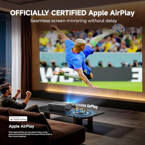 4K Projector with WiFi and Bluetooth, VIDAA Smart Projector 1200+ APPs&Official AirPlay&Voice Control 2000 ANSI Auto Focus Keystone Indoor/Outdoor Projector 60W Dolby Home Theater