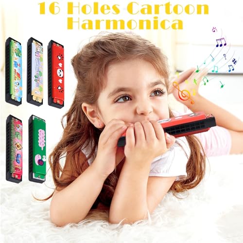 KOWVOWZ 12 PCS Harmonica for Kids, Harmonica Toy with Double Row of 16 Holes, Cute Cartoon Printed Harmonicas Mouth Organ,Party Favors, Bags Fillers, Birthday Day Gifts and Prize for Beginner Kids