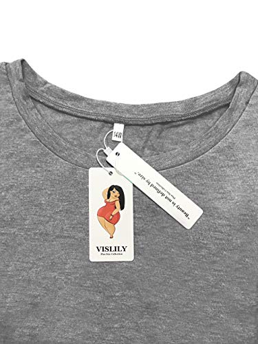 VISLILY Women's Plus Size Casual Blouse Shirts Loose Tunic Tops Short Sleeve Grey 22W - Thumbnail 3