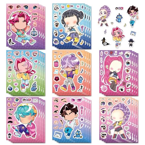 Hunte 24 Sheets Stickers for Kids - DIY Cartoon Movie Sticker Set Makeup Stickers for Girls and Boys, Great for Class Rewards, Anime Inspired Crafts and