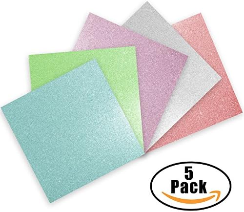 Glitter Vinyl Self Adhesive Vinyl Sheets 12" x 12" | Cricut Silhouette Cameo Craft Cutters | 5 Pack Soft Colors Craft Vinyl | Stick to Glass, Plastic, Metal &amp; More | Use Our High-Tack Transfer Paper