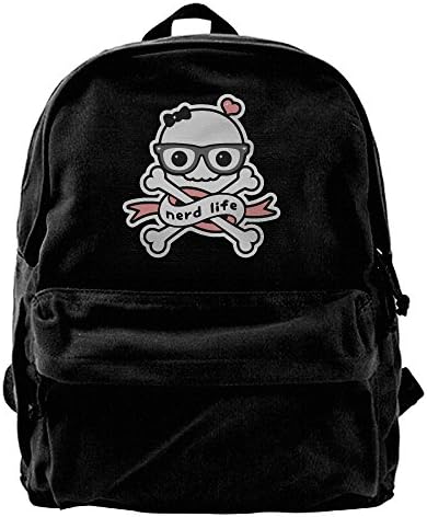 Skull Nerd Life Boys And Girls Large Vintage Canvas Backpack School Laptop Bag Hiking Travel Rucksack