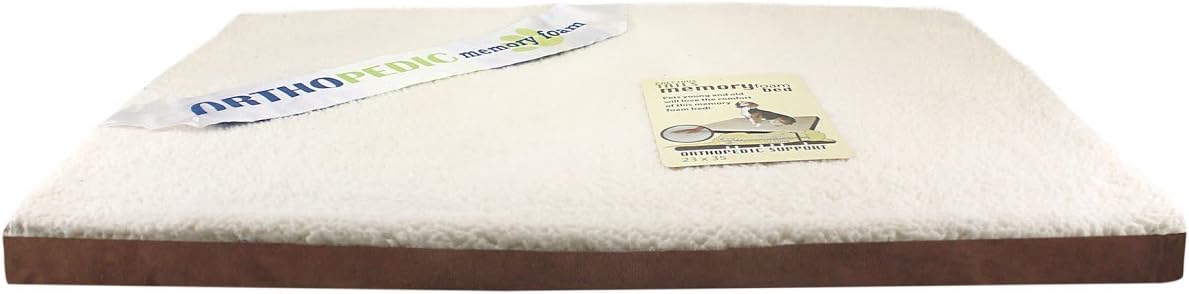 RESTOLOGY Memory Foam Orthopedic Sherpa Cushion Crate Mat, Brown, 26 x 18 x 1.5