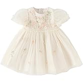 DAVE & BELLA Toddler Baby Girl Tutu Dress, Ruffle Short Sleeve Summer Tulle Dresses Tiered Pleated Floral Princess Sundress