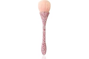 WOKOTO 1pcs Pink Shiny Rhinestone Nail Art Dust Brushes For Acrylic Nails Powder Remover Brushes Loose Face Cosmetics Blending Liquid Foundation Powder Make Up Brushes Nail Trimming Cleaning Tools