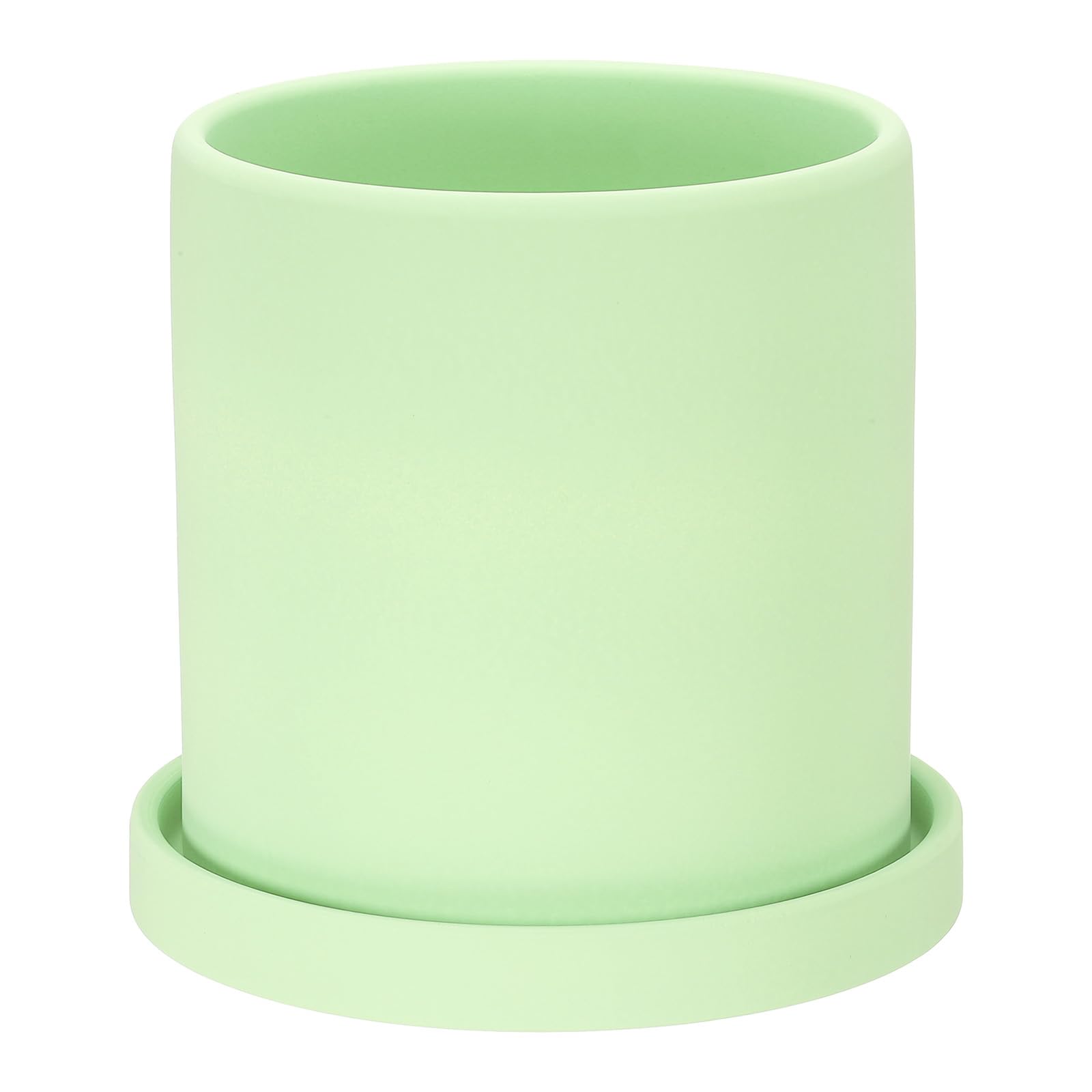 PATIKIL 5 Inch Ceramic Plant Pots, Modern Flower Planters with Drainage Holes and Tray for Decorate Home Indoor Plants Succulent Herb, Green