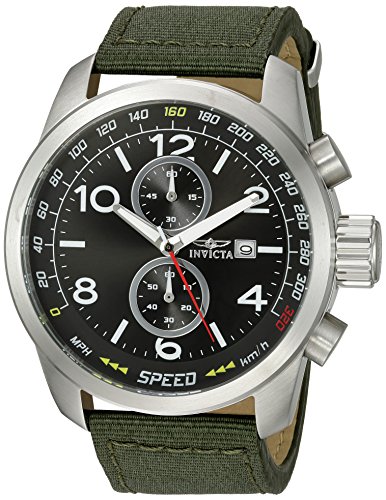Invicta Men's 'Aviator' Quartz Stainless Steel and Nylon Casual Watch, Color:Green (Model: 19409)