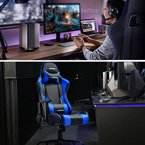 GTPOFFICE Gaming Chair Massage Office Computer Chair for Adult Reclining Adjustable Swivel Leather Computer Chair High Back Desk Chair Headrest and Massage Lumbar Support Cushion(Blue) - Thumbnail 4