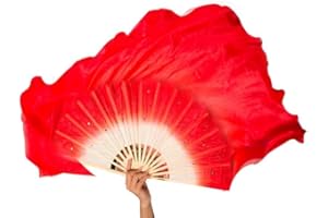 HEARTTOUCH Women Short Silk Belly Dance Fan Veils Hand Made Taichi Kungfu Silk Dancing Fans for Dance Performance