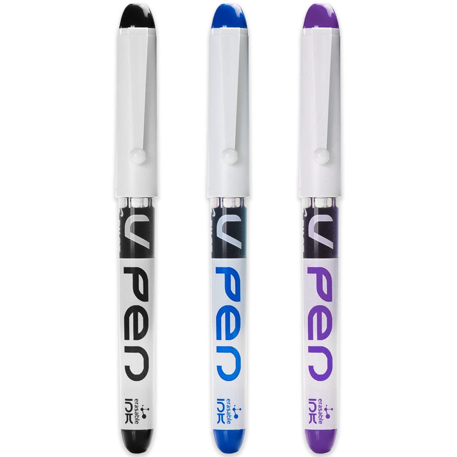 PILOT V PEN - Erasable Disposable Fountain Pen - 0.6mm Nib Tip - Medium Line - Pack of 3 - Black, Blue & Violet Ink