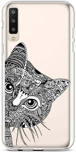 Qjuegad Compatible for Samsung Galaxy A50 Case Clear Thin Slim Fit with Stylish Silicone Bumper Shockproof Phone Cover Flower Pattern Soft Flexible Protective Case, Lovely Cat