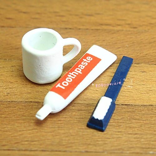 Bobominiworld A Metal Cup With Toothpaste And Toothbrush Dollhouse Miniatures Decoration 1:12 Scale Length 2.5cm White