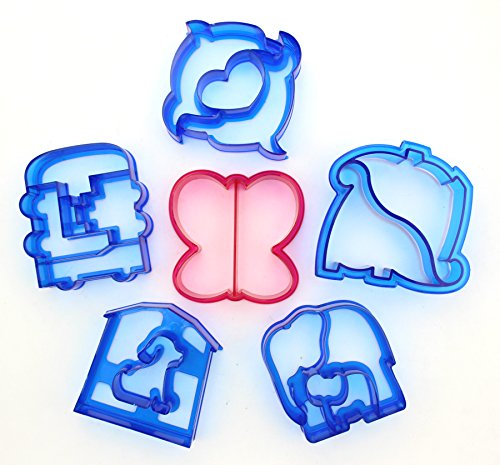 Set of 6 - ZICOME Adorable Animal Shapes of Sandwich Cutter for Kids - Dinosaur, Dolphin, Elephant, Dog, Butterfly & Train or Star - More Fun, Toy Kids Set - Make Kids Enjoy Lunchtime