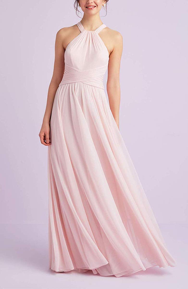 Halter Bridesmaid Dresses Chiffon Aline Long 2019 Formal Evening Gown