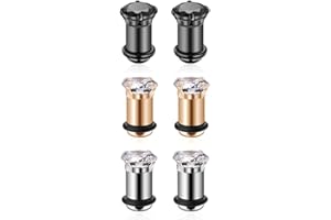 GABRY&JWL 6Pcs Lightweight Ear Gauges Plugs Ear Tunnels 2G 4G 6G 8G 6mm 5mm 4mm 3mm 316L Stainless Steel Body Piercing Plugs Prong Set CZ Ear Stretcher Expander Plugs with Rubber O-Rings