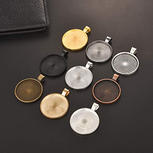 LANBEIDE 90 Pieces- 45 PCS Round Bezel Pendant Trays Sets, with 45 PCS Black Waxed Necklace Cord for Photo Pendant Crafting Jewelry