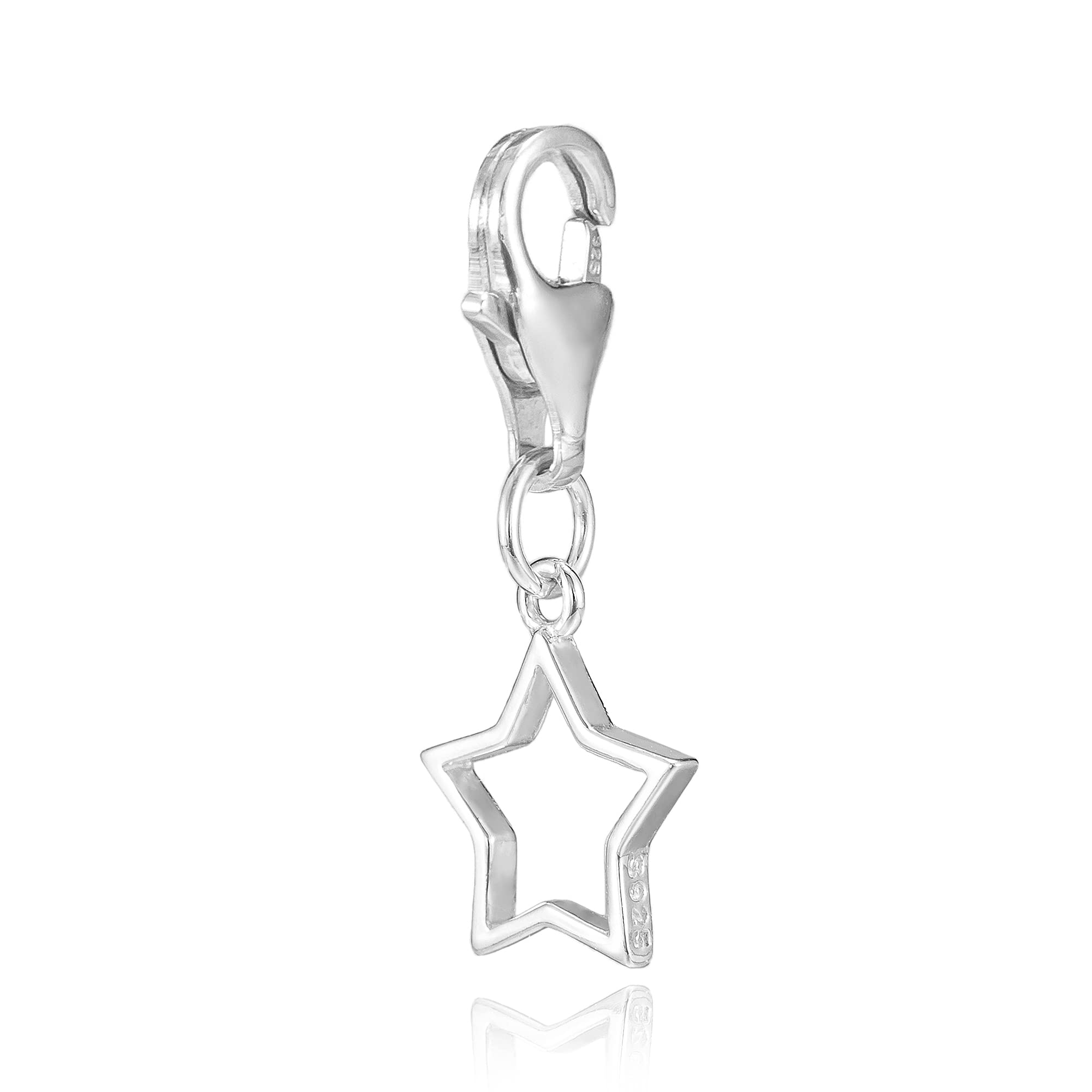 925 Sterling Silver Small Star Clip On Charm Lobster Clasp for Bracelet Necklace