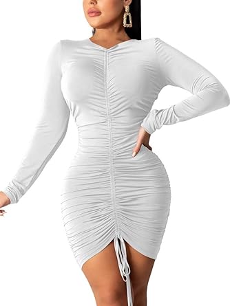 white long sleeve mini bodycon dress