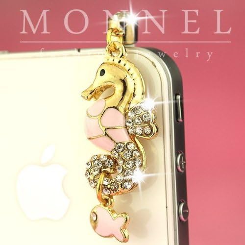 ip587 Cute Crystal Sea Horse Anti Dust Plug Cover Charm For iPhone 4 4S Galaxy