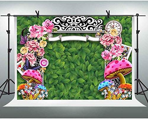 FHZON 10x7ft Green Leaves Backdrops for Photography Colorful Flower Mushroom Background Themed Party Portrait Wallpaper Photo Booth Video Props LSFH377