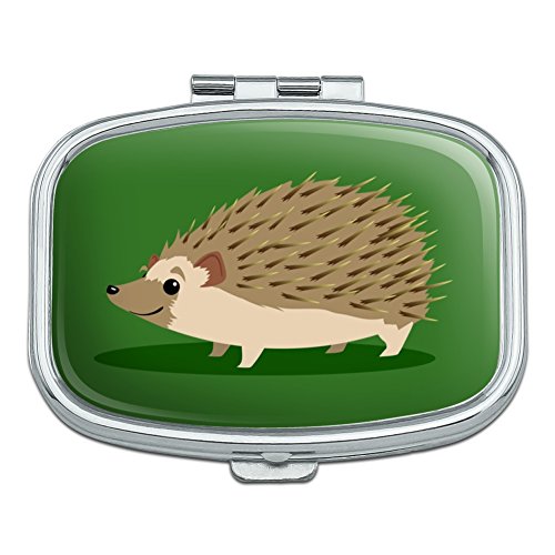 Hedgehog on Green Rectangle Pill Case Trinket Gift Box