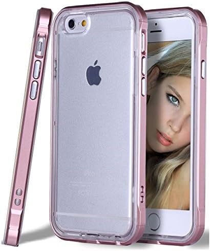 ACCBTECH Detachable Metallic Frame iPhone 6 Plus / 6s Plus Case Minimalism Electroplate Hybrid Impact Resistant Full Body Flexible TPU Bumper Case for Apple iPhone 6 Plus / 6s Plus-Rose gold