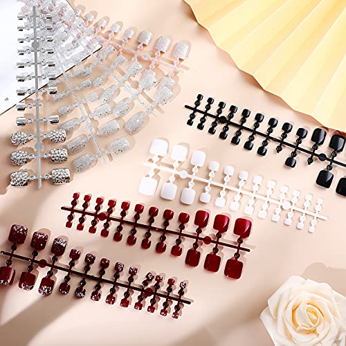 192 Pieces 8 Set Press on Toenails Fake Toe Nails Tips Kit Glue on Toes