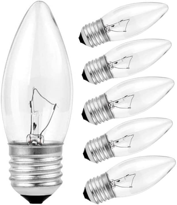 Photo 1 of 6-pack 60W Incandescent Torpedo Tip Chandelier - Crystal Clear, Torpedo TipIncandescent Clear Dimmable Light Bulbs and Medium E26 Candelabra Base,Transparent Candle Light Bulbs for Chandeliers (6)