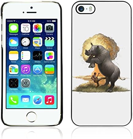 CASETOPIA / Rhino Explosion / Apple Iphone 5 / 5S / Black Hard Back Case Cover Shell Armor Protection