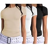 VELISDE Women's 3 Pack Short Sleeve Shirts Basic Slim Fit Crop Tops Going Out Tops 2026 Spring Summer Tight Tees Y2k