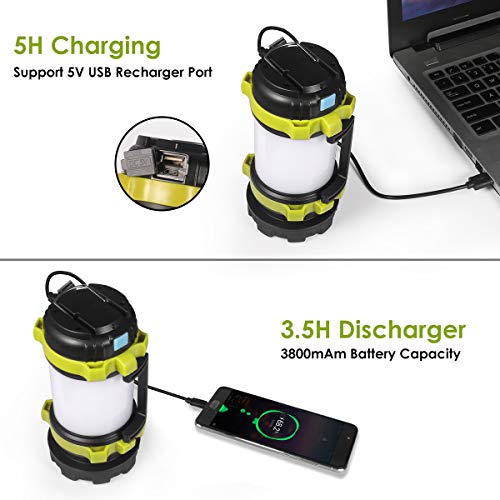 Camping Lantern Rechargeable, Lantern Flashlight LED with 800LM,6Light Modes,3800mAh Power Bank, IPX4 Waterproof,Perfect for Camping Light Hurricane,Emergency,Hiking,Outdoor,USB Cable Included - Thumbnail 4