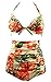 COCOSHIP Retro Peach Hibiscus & Beige Floral Halter High Waisted Bikini Bathing Suit Swimsuit XXXL(FBA)