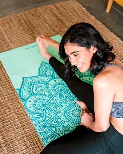 Incline Fit Anti Slip Printed Yoga Mat (4mm & 6mm) - Thick & Non Slip Exercise Mat for Yoga, Pilates, Stretching, Meditation, Floor & Fitness Exercises, Teal Mandala