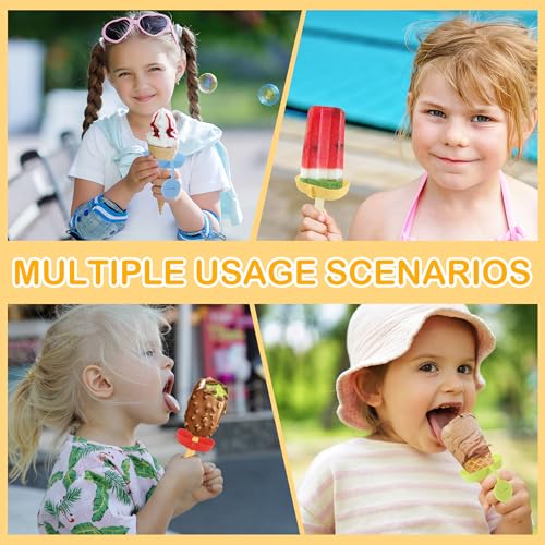 TranRantic 4 Pcs Popsicle Holder for Kids, Reusable Ice Cream Holder with Storage Box, Two Ways of Use, Silicone Drip Free Ice Pop Holder for Summer Party (Red, Green, Blue, Yellow)