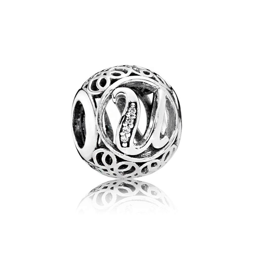 NINGAN Letter Alphabet Charm 925 Sterling Silver Charms Fits European Bracelets Compatible (U)