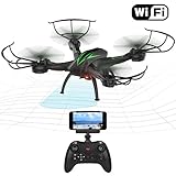 Mission Drone WiFi FPV Quadcopter with Camera Live Video 2.4GHz Headless Mode Altitude Hold One-Key Function VR Headset-Compatible Gravity Induction Damage Resistance (Black)