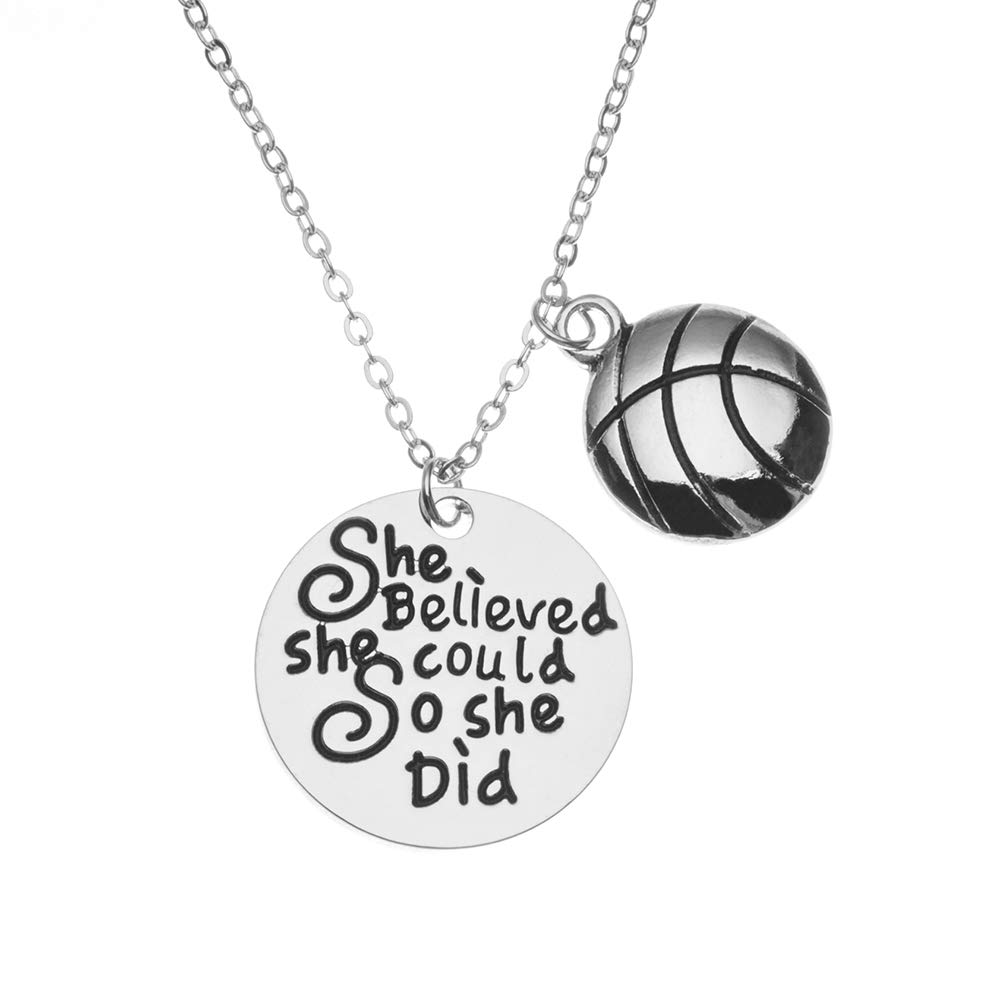 Sportybella Basketball Necklace Basketball She Believed She Could So She Did Jewelry Basketball Gifts Basketball Charm Necklace for Girl Basketball Players