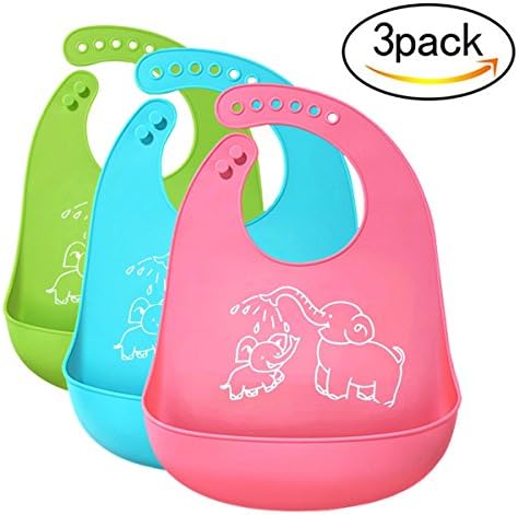 3PCS Waterproof Silicone Baby Bibs, Adjustable Soft Feeding Bibs for Infants &amp; Toddlers, Easy to Clean