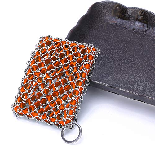 Cast Iron Skillet Cleaner Brush,Premium 316L Stainless Steel Chainmail Cleaning Scrubber Set with Silicone Insert,Kitchen Brush for Sink,Pot, Pan, Pre-Seasoned Pan,Dutch Ovens Waffle Pans Scraper