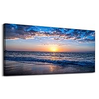 hyidecor art Wall Art Moon Sea blue Ocean Landscape Paintings Bedroom Canvas Art Print wall art for living room Paintings for Wall Decor and Home Decor (20 x 40inch x 1pcs)