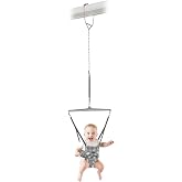 Jolly Jumper Iconic - Grey Safari | Doorway Baby Jumper, Indoor Exercise Saddle Seat, Adjustable Height, for Infants up to 28lbs, Black, No Stand Required